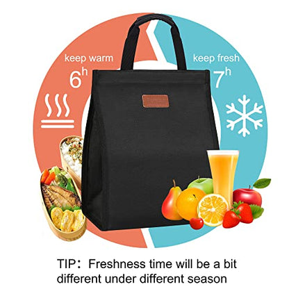 Lunch Bags for Women Insulated Reusable Lunch Tote with Internal Pocket, Adult Lunch Tote bag for Work (Black