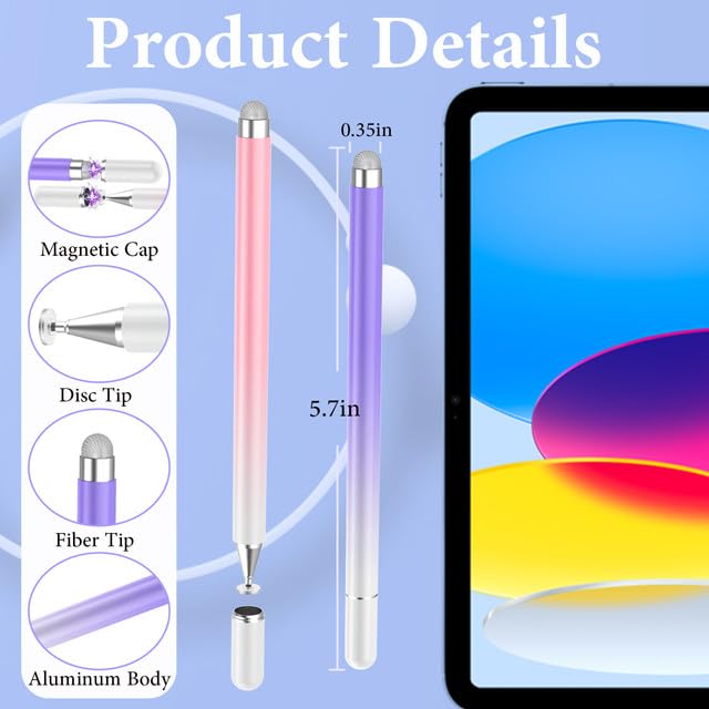 Stylus Pens for Touch Screens, High Precision Magnetic Disc Universal Stylus Pen for iPad, 2-in-1 iPad Pen Compatible with Nintendo Switch/iPhone/iPad/Android Tablets and so on(Pink/Purple) - color: Pink+Purple
