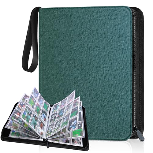 Trading Card Binder Album, PU Leather Baseball Card Binder with 900 Side Loading Pockets, Double Sided Pocket Zipper Card Binder for TCG, Game Cards, Sports Cards (Cyan) - color: Cyan