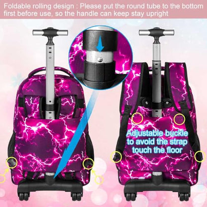 gxtvo Rolling Backpack for Girls, Women Wheeled Bookbag with Lunch Box for Adults, Water Resistant Roller School Bag for College Teens Kids Travel - Lightning Red - color: Lightning Red