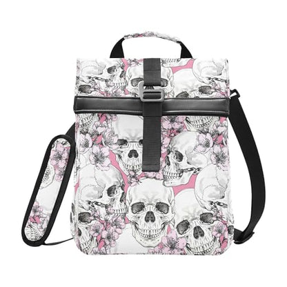 MNSRUU Insulated Lunch Bags Women Men, Halloween Skull Flowers and Pink Cherries Portable Reusable Thermal Meal Tote Cooler Bag Organizer, Adjustable Shoulder Strap, Handle - color: Skulls 084