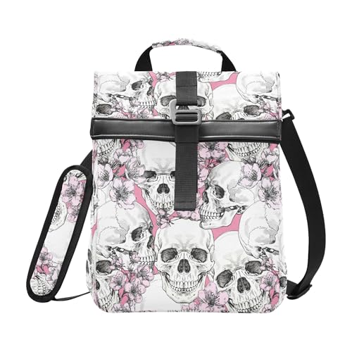 MNSRUU Insulated Lunch Bags Women Men, Halloween Skull Flowers and Pink Cherries Portable Reusable Thermal Meal Tote Cooler Bag Organizer, Adjustable Shoulder Strap, Handle - color: Skulls 084