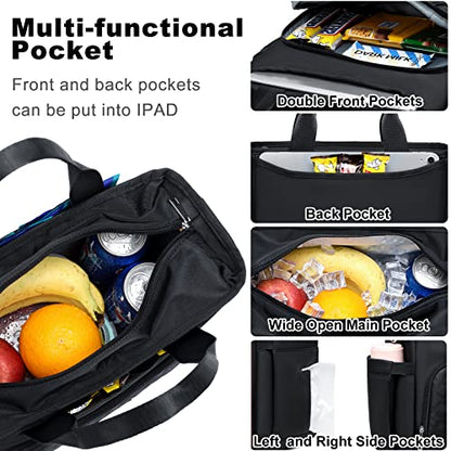 AIJIEKE Large Insulated Lunch Bag for Women Men, Work Lunch Box Tote, Black | Leakproof, durable multi-compartment cooler. Reusable with shoulder strap. Perfect for travel meal prep, picnic, beach - color: Black
