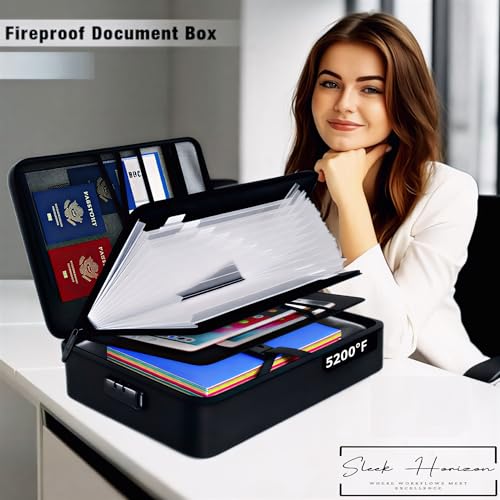 Fireproof Document Organizer Bag with Lock – Waterproof File Folder with 13 Labeled Pockets for Secure Document Storage for Home, Office & Travel