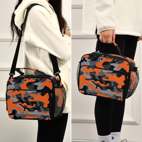 Orange Camouflage Kids Lunch Box Insulated Lunch Bags Cooler Tote Bag with Removable Shoulder Strap for Boy Girl Student 20849247 - color: Orange Camouflage