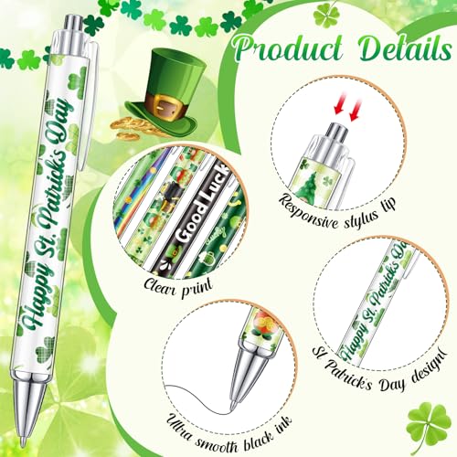 Cholemy 48 Pieces St. Patrick's Day Pens Bulk Lucky Shamrock Ballpoint Pen Retractable Irish Green Clover Black Ink for St. Patrick's Day Party Gift Supplies Favors - style: St. Patrick's