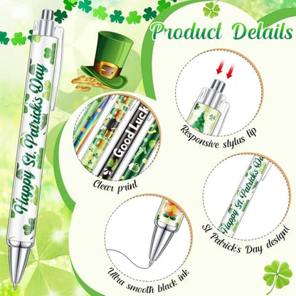 Cholemy 48 Pieces St. Patrick's Day Pens Bulk Lucky Shamrock Ballpoint Pen Retractable Irish Green Clover Black Ink for St. Patrick's Day Party Gift Supplies Favors - style: St. Patrick's