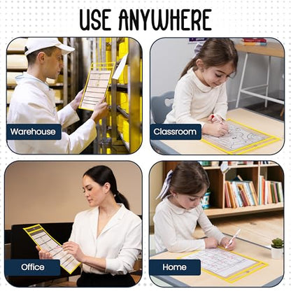 Essex Wares - 6 Pack, Yellow, Dry Erase Pocket Document Protectors, 10" Wide x 13.5" Tall - Dry Erase Clear Plastic Sleeves - Reusable & Easy Erase Plastic Invoice Holders, Water-Resistant & Durable - color: Yellow