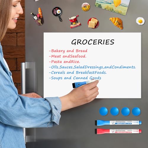 Magnetic Whiteboard for Fridge, 24" x 16" Dry Erase Board Set with Markers & Eraser, Strong Magnet & Stain-Resistant Surface, Fridge Calendar for Notes, Grocery List, Meal Planning & Family Schedule - size: 24"x16", style: 1 Pack