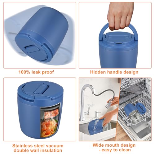 wiwens 40oz Insulated Lunch Containers for Adults Soup Thermo for Hot Food | Leak Proof Wide Mouth Vacuum Stainless Steel Thermal Jar Bento Box with Buckle Lid and Spoon - color: Blue