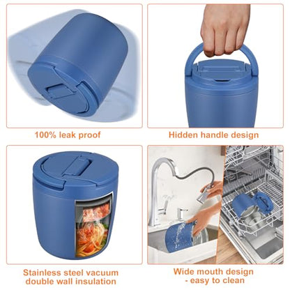 wiwens 40oz Insulated Lunch Containers for Adults Soup Thermo for Hot Food | Leak Proof Wide Mouth Vacuum Stainless Steel Thermal Jar Bento Box with Buckle Lid and Spoon - color: Blue