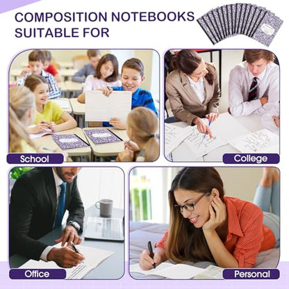 Fainne 100 Pack College Ruled Composition Notebooks A5,Purple | 30 Sheets/60 Pages Marble Cover Composition Journals Bulk for Back to School Classroom High College School Supplies - color: Purple