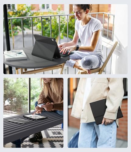 CHESONA Keyboard Case for iPad A16 11th/10th Gen, Black | Detachable Wireless Keyboard, Multi-Angle Folio Stand, Built-in Pencil Holder, Thin & Lightweight Design - color: Black