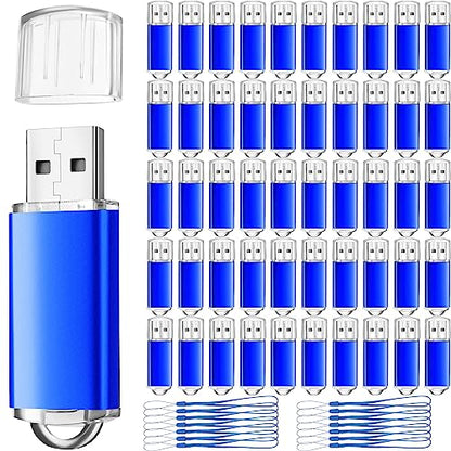 Hoteam 50 Pack USB 2.0 Flash Drives Bulk Blue Portable Thumb Drive with Hat USB Sticks Bulk with 50 Pcs Lanyards for Data Storage File Sharing Commercial Gift(2GB) - size: 2 GB