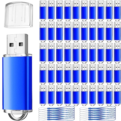 Hoteam 50 Pack USB 2.0 Flash Drives Bulk Blue Portable Thumb Drive with Hat USB Sticks Bulk with 50 Pcs Lanyards for Data Storage File Sharing Commercial Gift(2GB) - size: 2 GB