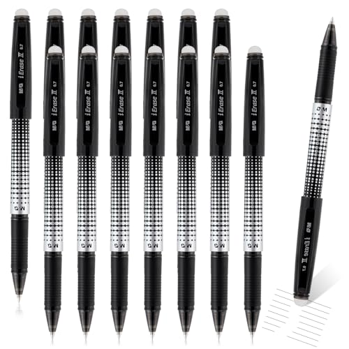 M&G Erasable Pens, 15 Pcs Erasable Gel Pen Medium Point 0.7mm, Black Erasable Gel Ink Pen with Comfort Grip and Cap, Make Mistakes Disappear for Drawing Writing Planner and Crossword Puzzles - color: Black