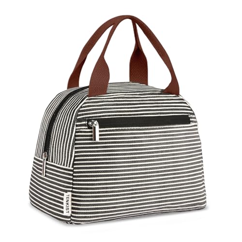 TENKIST Cute Lunch Box Tote Bag - CoolerCorduroy Insulated Bags for Women - Lightweight Reusable Portable Soft Lunch Pail Kit for Girl Adults Work Picnic Travel Stripe 8L - color: E-Stripe, size: 8L