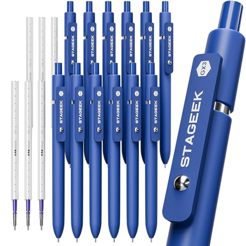 STAGEEK Blue Gel Pens GX3, 12Pcs Quick Dry Blue Ink Pens with 3 Extra Refills, Fine Point Retractable Smooth Writing Pens for Journaling, Office, Note Taking, School Supplies, Nurse Aesthetic(Blue) - color: 12Pcs Blue