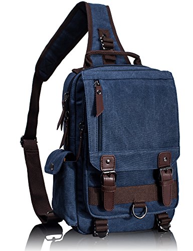 Leaper Retro Canvas Messenger Bag — Unisex Crossbody Shoulder Sling Bag for Travel, Work & Daily Use - color: Dark Blue, size: Medium