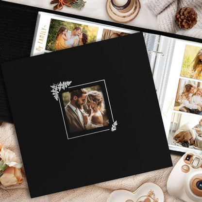 Lanpn Scrapbook Photo Album 12x12, Linen Window Design Cover Top Load 3 Ring Folder Binder Photobook Photo Book 12 x 12 inch with 30 Plastic Sleeves 60 Pages Black - color: Black, size: 12x12"