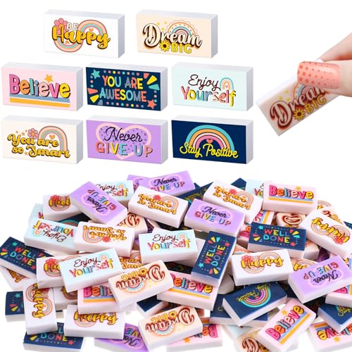 Dunzoom 100 Pcs Back to School Inspirational Pencil Erasers Bulk for Kids Fun Motivational Eraser School Office Supplies for Students Classroom Office Teacher Artists(Boho) - style: Boho