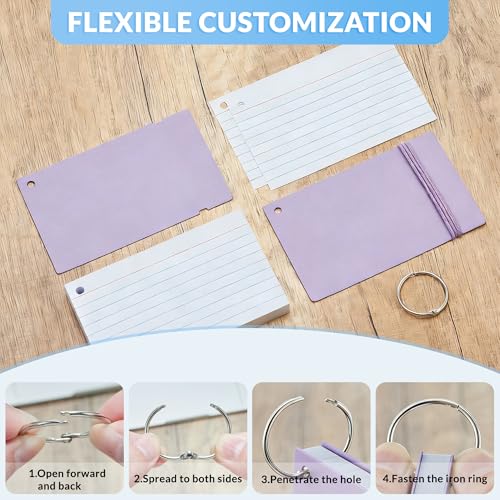 NEEWAY Ruled Index Cards with Ring 3x5 Inches, 200 Count Note Cards Lined, Flash Cards with Rings for Studying, Home and Office (Light Purple) - color: Light Purple