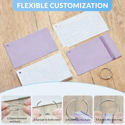NEEWAY Heavyweight Ruled Index Cards 3x5, 200 Count Flash Cards with Rings and Cover, White Note Cards Lined for Home, Office (Light Purple) - color: Light Purple