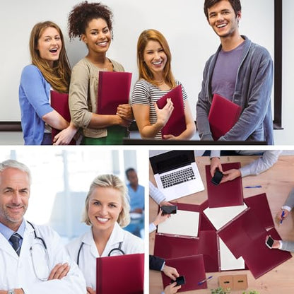 Cholemy 72 Packs Pocket Folders with Prongs Heavy Duty Plastic Folder with Business Card Slot 3 Prong Fasteners for School Office (Burgundy) - color: Burgundy