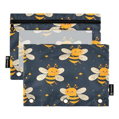 SUABO Honey Bee Pencil Pouch for 3 Ring Binder, 2 PCS Binder Pencil Pouch with Zipper, Clear Window Zipper Pencil Case Pencil Bags for Office Supplies - color: Honey Bee