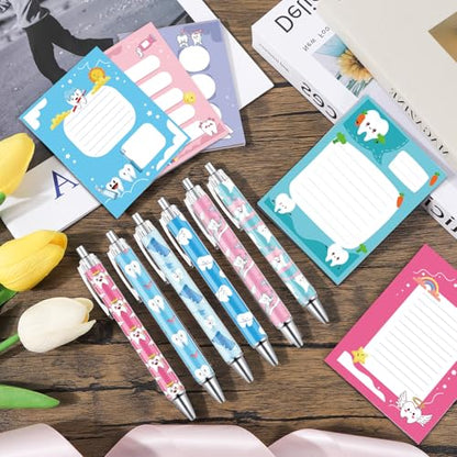 Wxiben Dental Pens with Sticky Notes Gifts 24 Pcs Teeth Ballpoint Pens Notepads Set Dental Assistant Accessories Tooth Appreciation Gift for Hygienist Student Teacher Nurse Office School Home - color: Dental