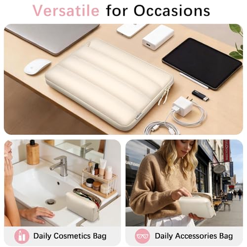 TECOOL Waterproof Puffy Laptop Case 15.6 Inch,Laptop Sleeve 15.6 Inch Compatible with 15.6" Lenovo Thinkpad Ideapad HP Dell ASUS Acer etc 15" Notebook Protective with Horizontal Pocket&Small Bag-Sand - color: Sand, size: 15-15.6 Inch