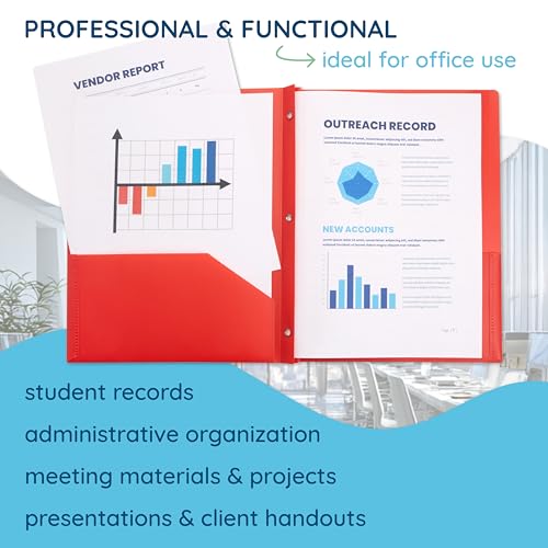 Blue Summit Supplies 30 Plastic 2 Pocket Folders with Prongs, Assorted | Durable 0.35mm poly, 2 pockets, for school, office, and report organization
