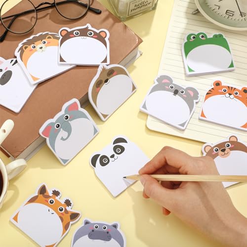 Yinder 24 Pads Cute Sticky Notes Fun Kawaii Safari Animal Sticky Notes Pads Bulk Cartoon Memo Self Adhesive Gift Back to School Veterinary Office School Tab Party Supplies - style: Safari Animals