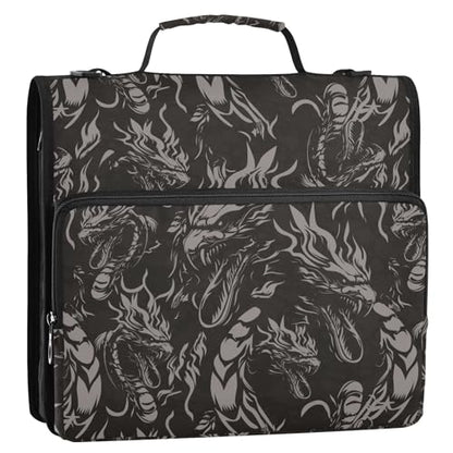 Dragon Black Gothic Zipper Binder Bag 3 Ring with Shoulder Strap Zippered Binder Fits 13 Inch Laptop File Folder Document Organizer for College Office Supplies - color: Dragon Black Gothic