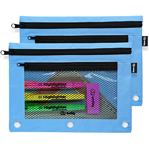 Enday Blue Pencil Pouch For 3 Ring Binder, Zippered Binder Pencil Pouches, 3 Ring Pencil Pouch for Binder, Pencil Case for Binder, Large Pencil Bags for School, Home, and Office (2 Pack) - color: Blue, size: 2