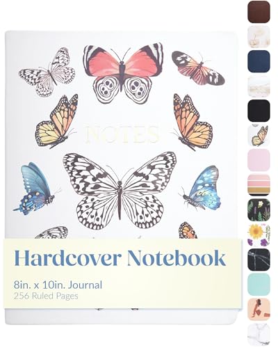 WORLD TRAVELER Large Lined Journal Notebook 256 Ruled White & Ivory Pages | Lay-Flat Binding, Gilded Page Edges Resist Wear, Reinforced Square Corners, Bleed-Resistant Smooth Paper - color: Butteflies