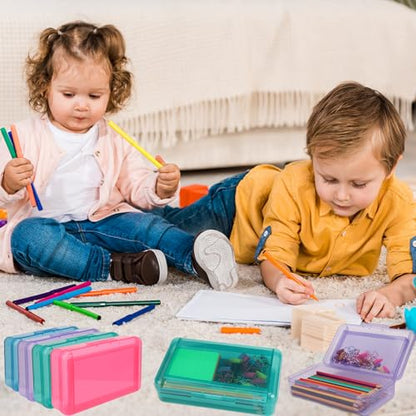 SFLHHDM Large Pencil Box, Double Layer Capacity Pencil Holders, Hard Pen Case with Snap-tight Lid, Plastic Pencils Case for Office School, Pen Boxes Storage Organizer (Blue+Green+Pink+Purple-4Pcs) - color: Blue+Green+Pink+Purple-4Pcs