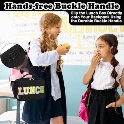 FlowFly Kids Lunch Bag, Durable Insulated School Lunch Box with Bottle Holder, Water-resistant Thermal Small Lunch Cooler Tote for Teen Boys & Girls,BlackWithLetter - color: BlackWithLetter