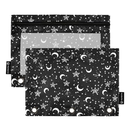 Star Pencil Pouches for 3 Ring Binder2 Pack | Ring Binder Pencil Case With Zipper Reinforced GrommetsPencil Bags for Office Organizers - color: Star