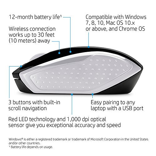 HP Wireless Mouse 200 (Black/Silver, 2HU84AA)