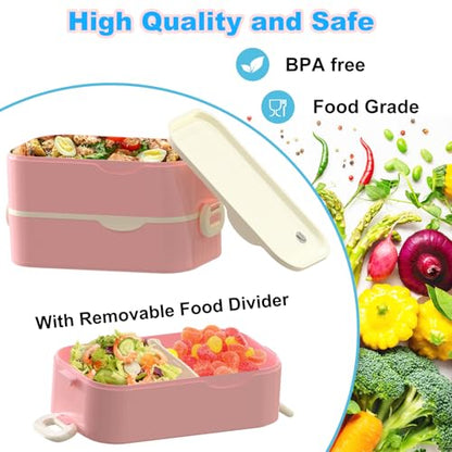 Bento Box Adult Lunch Box, Stackable 3 Layers Large Capacity Lunch Containers, Microwave and Dishwasher Safe Food Grade Containers with Utensils, Dividers and Sauce Boxes for Men, Women, Kids - color: Pink-White