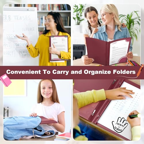 Henoyso 24 Pcs Plastic Folders with Clear Front Pockets and Prongs School to Home File Organizer Plastic Folder for Back to School Parent Teacher Communication Homework Office (Burgundy) - color: Burgundy