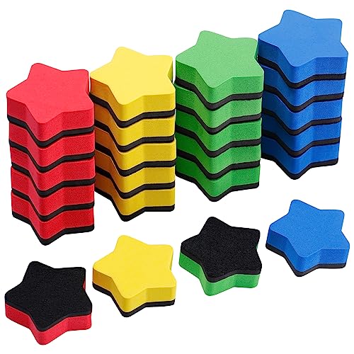 24Pcs Strong Magnetic Dry Erase Eraser, Classroom Must Haves, Star | 4 Color Mini Whiteboard Eraser, Classroom Essentials for Kindergarten, Prek, Elementary, Office - style: Star