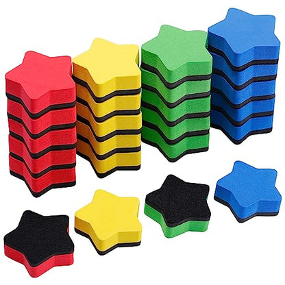 24Pcs Strong Magnetic Dry Erase Eraser, Classroom Must Haves, Star | 4 Color Mini Whiteboard Eraser, Classroom Essentials for Kindergarten, Prek, Elementary, Office - style: Star