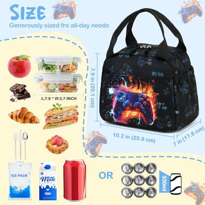 CAMTOP Boys Lunch Box Kids Insulated Lunch Bag Kids Cute Lunchbox for Boys Loncheras Para Niños - color: Gaming Controller