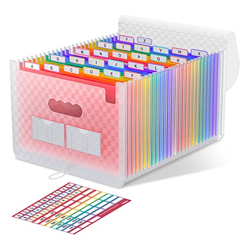 ThinkTex Accordion File Organizer, 26 Pockets Expanding File Folders, Pink | Monthly Bill Receipt Documents Organizer, A-Z Colorful Tabs, Letter/A4 Size for Classroom Office Organization Home Hospital - color: Pink