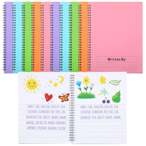 Henoyso 10 Pack Primary Composition Notebooks for Kids, Spiral Writing & Drawing Journals, 50 Sheets Half Blank Book for Home Learning & Homework Supplies, K-2 Handwriting Practice, Pastel Cover - color: Pastel Color, size: 50 Sheets