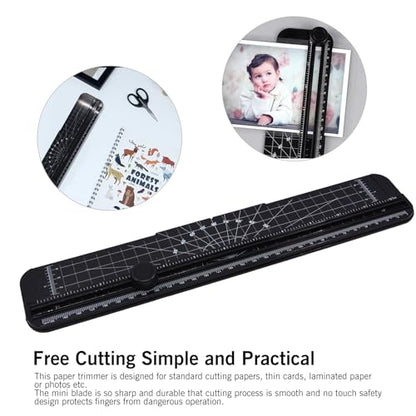 2PCS Paper Cutter Slider, 12 Inch Portable Paper Trimmer, Straight Cutting Guillotine, Cardboard Cutter for Paper Photo Vinyl Label Coupon Craft Paper(Black) - color: Black