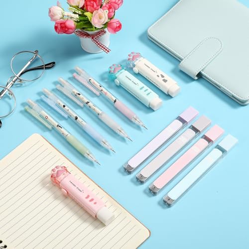 11 Pcs Black Cat Mechanical Pencil Set, 4 Mechanical Pencils 0.5mm, with 4 2B Lead Refills and 3/5 Erasers Christmas Stocking Stuffers for Women Cats Lovers Gifts (Cat) - style: Cat