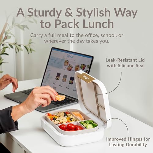 Bentgo® Modern - Leak-Resistant Bento Lunch Box For Adults, Teens, & Larger Appetites; Reusable BPA-Free Meal Prep Container with 3 or 4 Compartments, Dishwasher/Microwave Safe; 5 Cups (White) - color: White